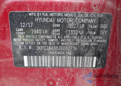 2018 Hyundai Accent Se из США, поврежденный, VIN 3KPC24A38JE012736